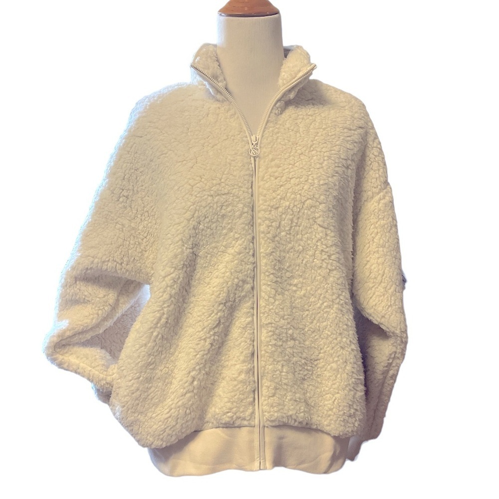 Victoria’s Secret full zip, Sherpa jacket, off-white, side, pockets, new
